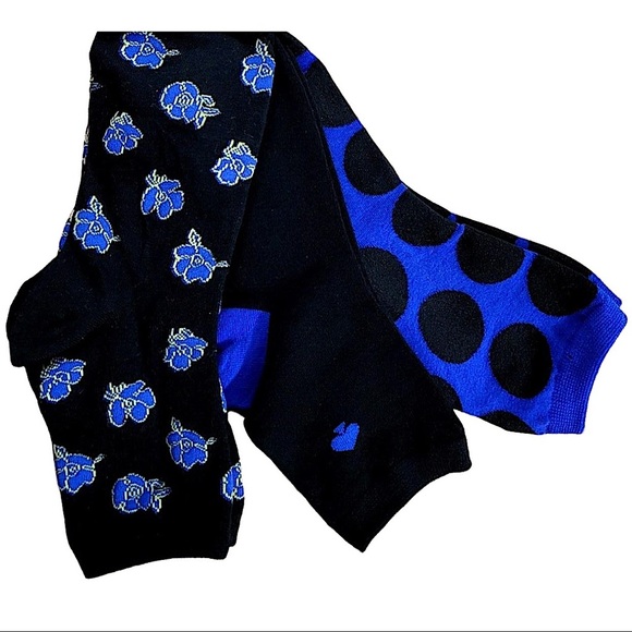 Kate Spade Black and Blue Shortie Crew Socks 3-pack - Picture 1 of 2